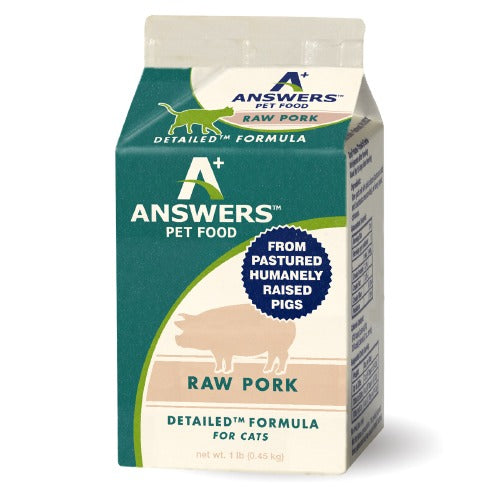 Answers Frozen Detailed Raw Pork Cat Food 1lb