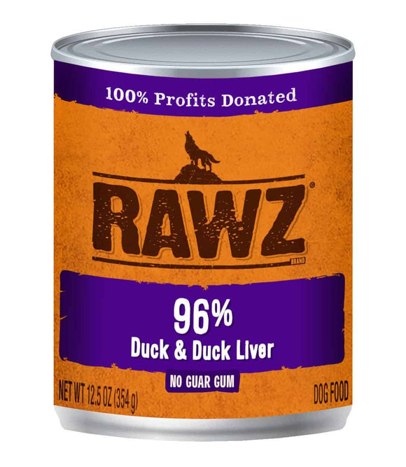 Rawz Canned Dog Food 12.5 oz Pate 96%  Duck