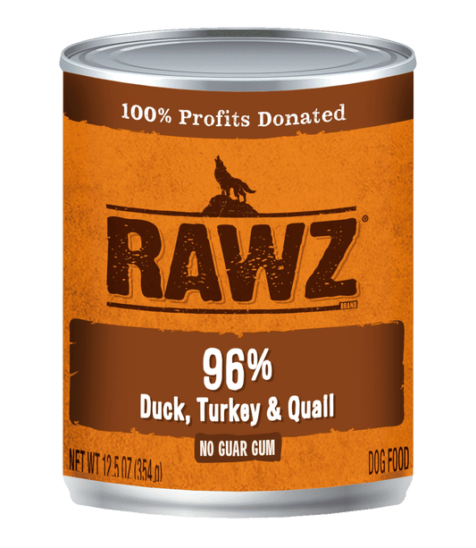 Rawz Canned Dog Food 12.5 oz Pate 96%  Turkey and Quail