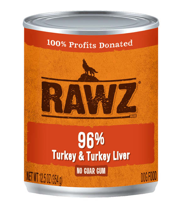 Rawz Canned Dog Food 12.5 oz Pate 96% Turkey