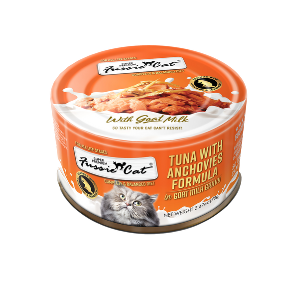 Fussie Cat Premium Tuna w/Anchovies in Goats Milk 2.47oz