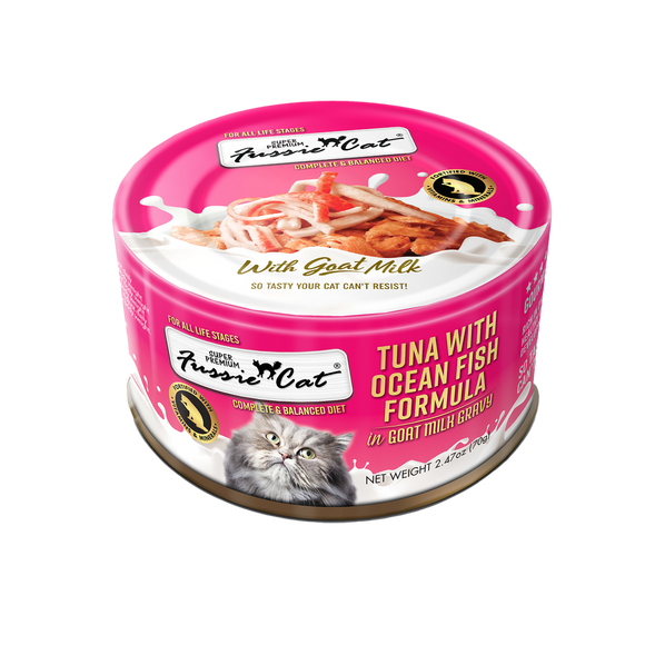 Fussie Cat Premium Tuna w/Oceanfish in Goats Milk 2.47oz