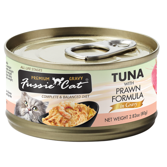 Fussie Cat Premium Tuna w/Prawns in Gravy 2.82oz