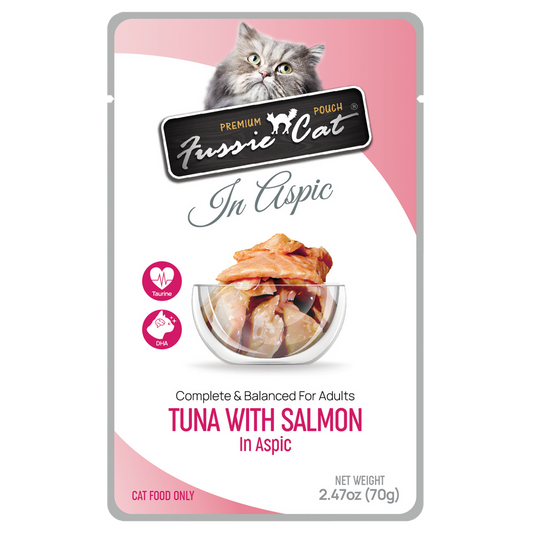 Fussie Cat Premium Tuna w/ Salmon in Aspic Pouch 2.47oz