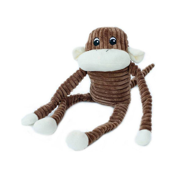 ZippyPaws - Spencer The Crinkle Monkey Dog Toy  Squeaker and Crinkle Plush Toy - Brown  Large