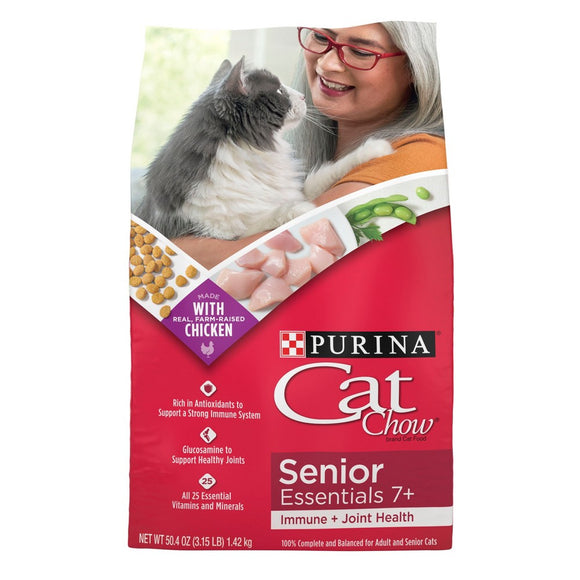 Purina Cat Chow Chicken Flavor Dry Cat Food for Senior Cats  3.15 lb Bag