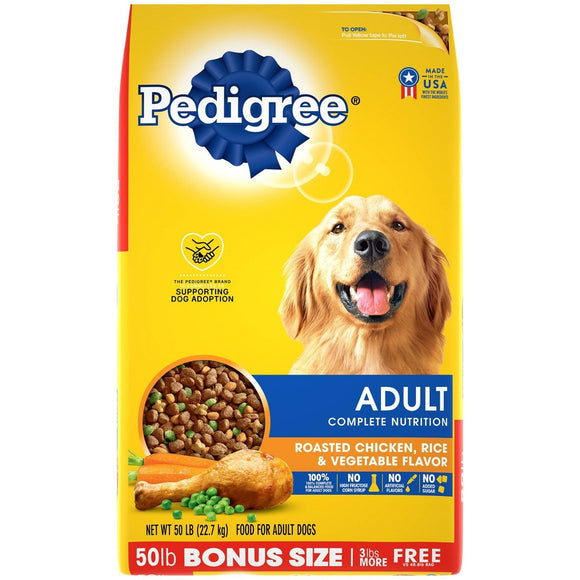 PEDIGREE Complete Nutrition Adult Dry Dog Food Roasted Chicken  Rice & Vegetable Flavor Dog Kibble  44 lb. Bonus Bag