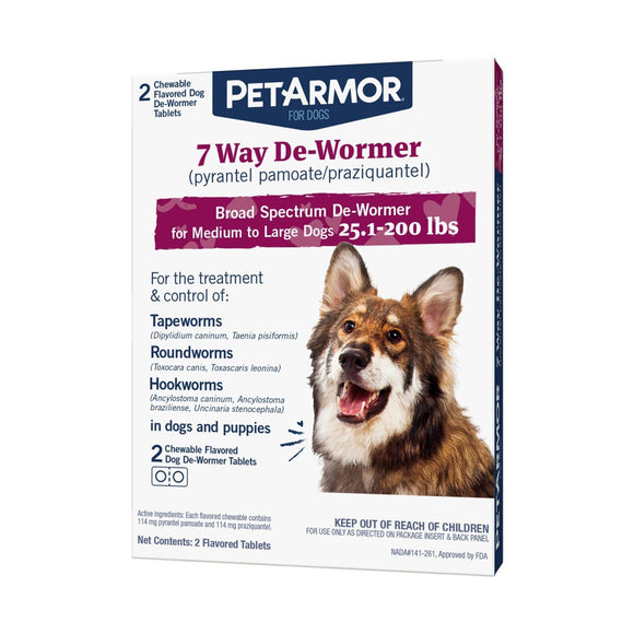 PetArmor 7 Way De-Wormer for Dogs for Large Dogs 2 Chewable Tablets