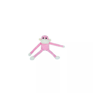 ippyPaws - Spencer The Crinkle Monkey Dog Toy, Squeaker and Crinkle Plush Toy - Pink, Small
