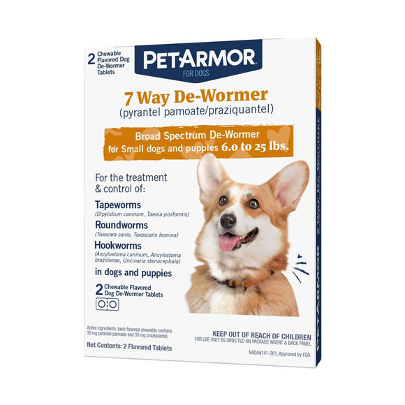 PetArmor 7 Way De-Wormer for Puppies & Small Dogs 2 Chewable Tabs