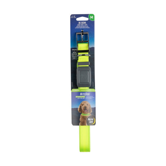 Nite Ize NiteDog USB Rechargeable LED Collar  Light Up Dog  Medium  Lime/Green