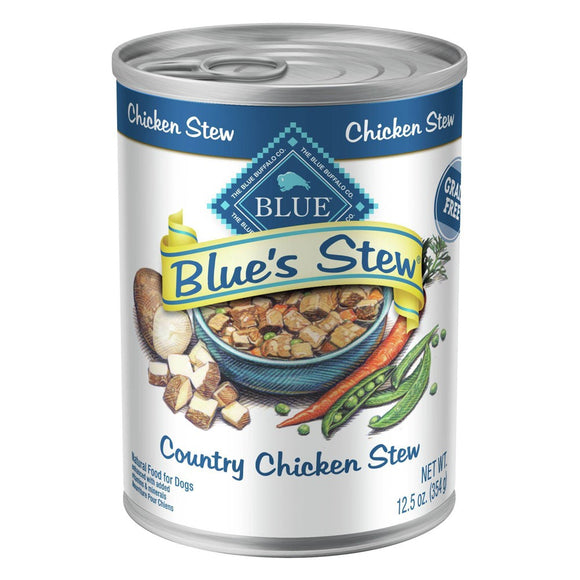 Blue Buffalo Blue s Stew Chicken In Gravy Wet Dog Food for Adult Dogs  Grain-Free  12.5 oz. Can