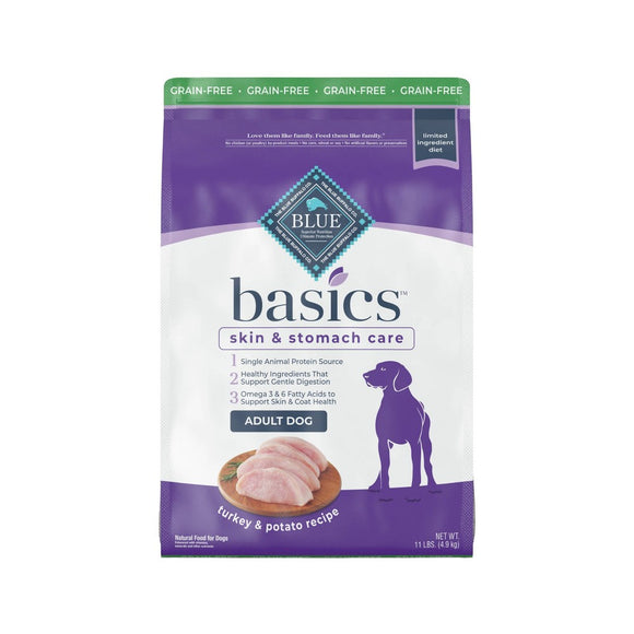 Blue Buffalo Basics Skin & Stomach Care Turkey and Potato Dry Dog Food for Adult Dogs  Grain-Free  11 lb. Bag