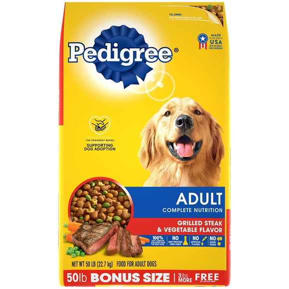 PEDIGREE Complete Nutrition Adult Dry Dog Food Grilled Steak & Vegetable Flavor Dog Kibble  44 lb. Bonus Bag