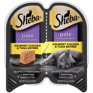 SHEBA Wet Cat Food Pate  Gourmet Chicken & Tuna Entree  2.6 oz. PERFECT PORTIONS Twin Pack Tray