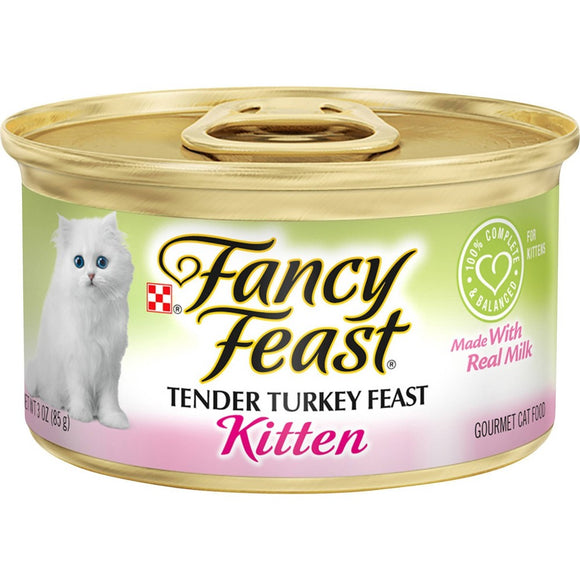 Fancy Feast Pate Wet Kitten Food  Tender Turkey Feast  3 oz. Can