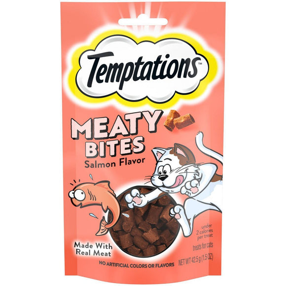 Temptations Meaty Bites Salmon Flavor Topper & Soft Treat for Cat  1.5 oz. (7 Count)