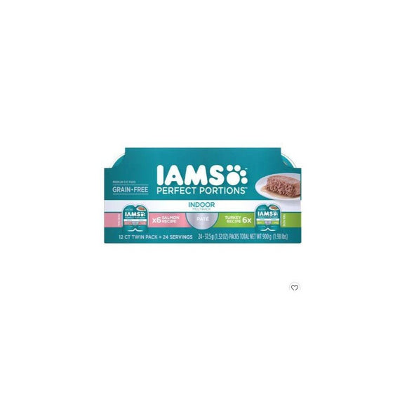IAMS PERFECT PORTIONS Indoor Adult Grain Free* Wet Cat Food Pate Variety Pack  Salmon Recipe and Turkey Recipe  2.6 oz. Easy Peel Twin-Pack Trays