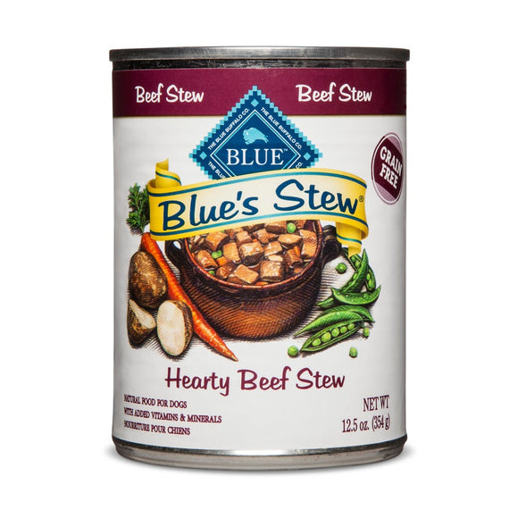 Blue Buffalo Blue s Stew Beef In Gravy Wet Dog Food for Adult Dogs  Grain-Free  12.5 oz. Can
