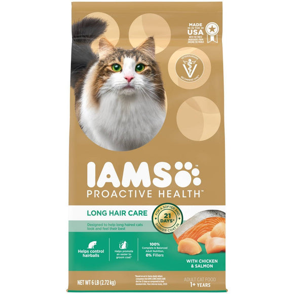Iams Proactive Health Long Hair Care Chicken Flavor Dry Food for Adult Cats  6 lb Bag