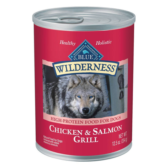 Blue Buffalo Wilderness High Protein Salmon and Chicken Wet Dog Food for Adult Dogs  Grain-Free  12.5 oz. Can