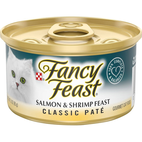 Fancy Feast Grain Free Pate Wet Cat Food  Classic Pate Salmon & Shrimp Feast  3 oz. Can