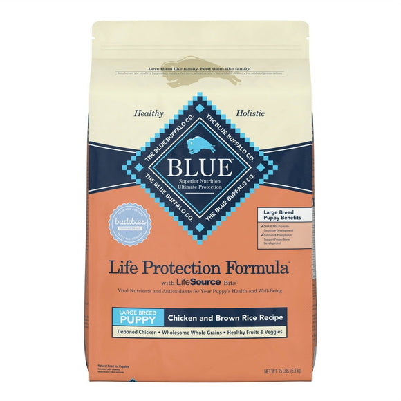 Blue Buffalo Life Protection Formula Large Breed Chicken and Brown Rice Dry Dog Food for Puppies  Whole Grain  15 lb. Bag