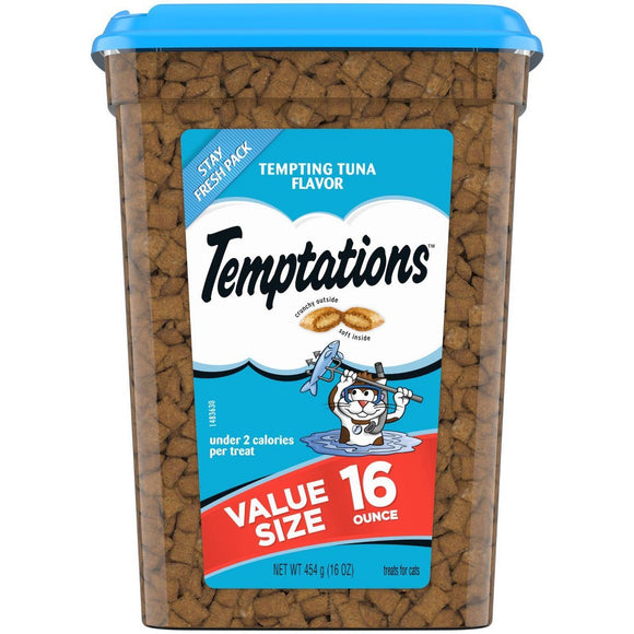 TEMPTATIONS Classic Crunchy and Soft Cat Treats Tempting Tuna Flavor  16 oz. Tub