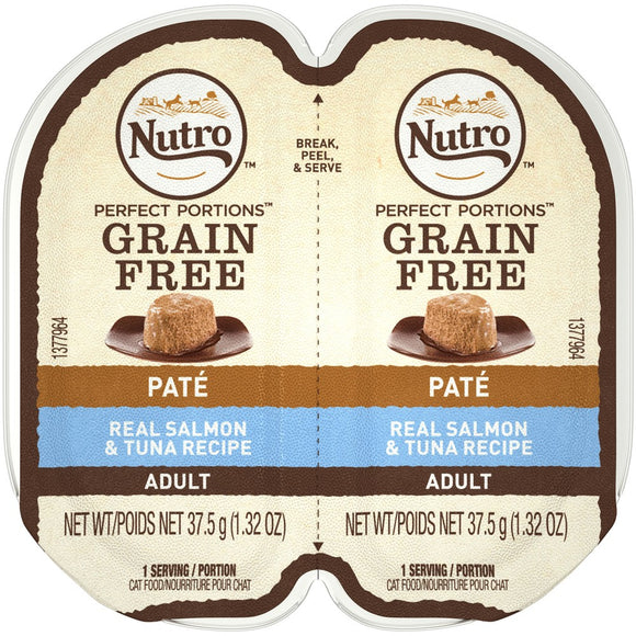 NUTRO PERFECT PORTIONS Grain Free Natural Adult Wet Cat Food Paté Real Salmon & Tuna Recipe, 2.6 oz. Twin-Pack Trays