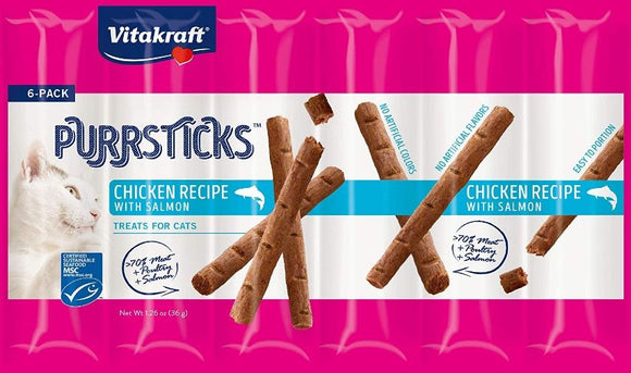 V35973 PurrSticks Chicken & Salmon Treats for Cats - 6 Count