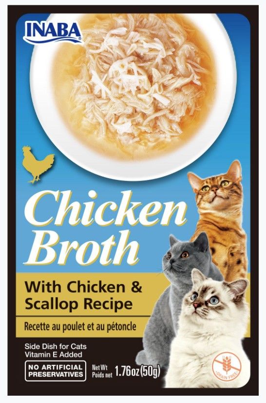 Inaba 1.76oz Chicken Broth with Chicken & Scallop Recipe Side Dish for Cats