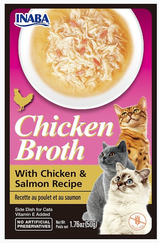 Inaba 1.76oz Chicken Broth with Chicken & Salmon Recipe Side Dish for Cats