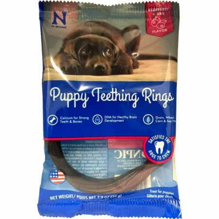 N-Bone Dental Treat Puppy Teething Rings GF Blueberry & BBQ SINGLES IW 1.2 oz