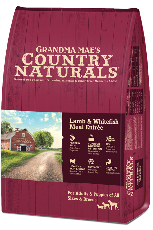 Grandma Mae's Country Naturals Dry Dog Food 25lb Lamb and Whitefish
