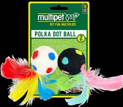 Multipet Polkadot Ball with Feather Cat toy 2pk