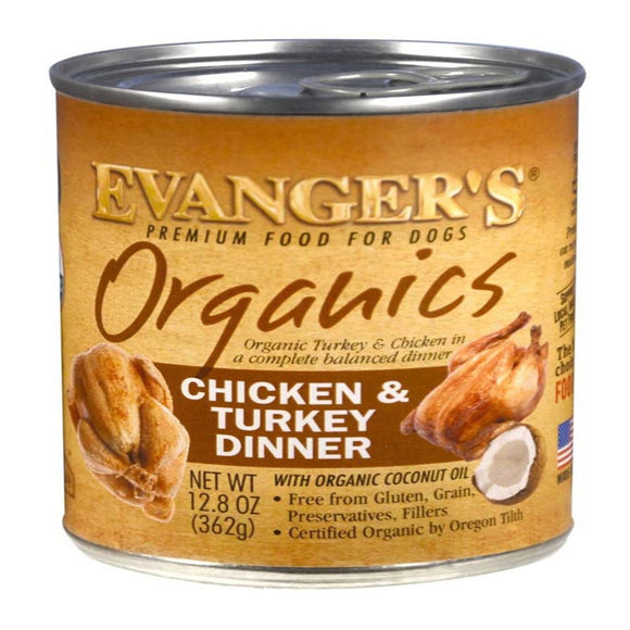 Evangers 077627501012 12.8 oz Organics Chicken & Turkey Can Dog Food - 12 Each