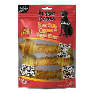 Savory Prime 810359003634 13.1 oz Beggar Bones Pork Skin  Chicken & Veggie Wraps Dog Treats