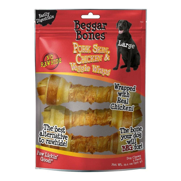 Savory Prime 810359003634 13.1 oz Beggar Bones Pork Skin  Chicken & Veggie Wraps Dog Treats