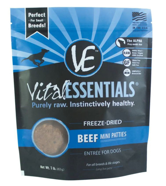 Vital Essentails 16oz Freeze Dried Mini Patties Beef Dog Food