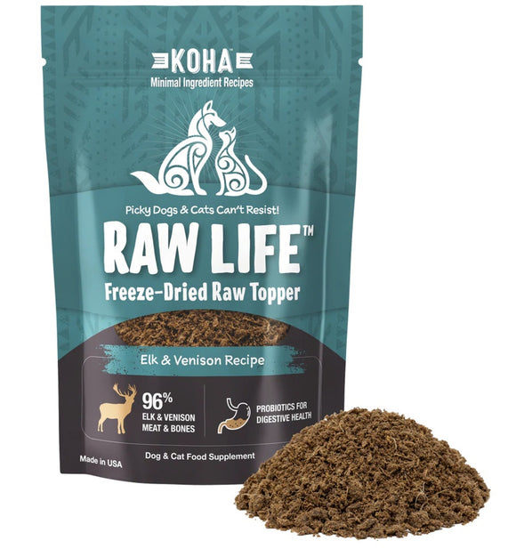 Koha Grain Free Raw Freeze Dried Topper Elk Dog & Cat Food - 8 oz