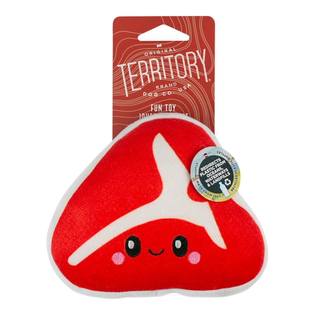 Territory 6 in. Plush Squeaker Dog Toy Steak