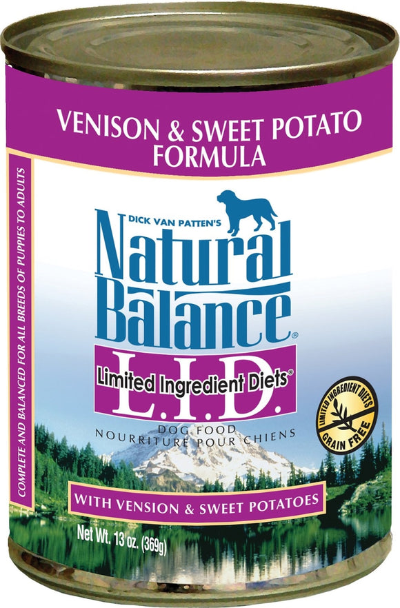 Natural Balance L.I.D. Limited Ingredient Diets Canned Wet Dog Food, Grain Free, Sweet Potato & Venison Formula, 13-Ounce (Pack of 12)