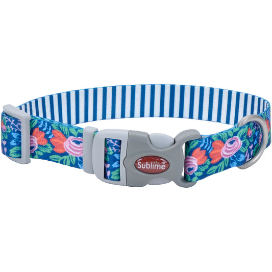 Coastal Pet Products 23921FTS Adjustable Dog Collar Flowers with Teal Stripes - 18-26 in.