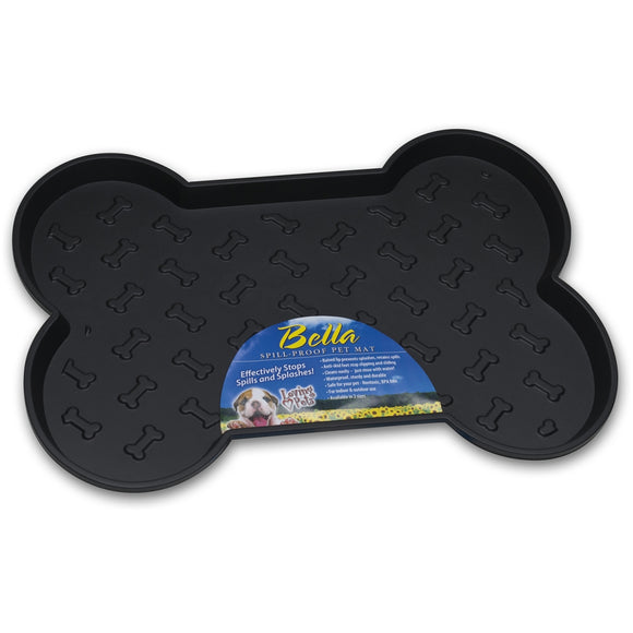 Loving Pets Products LP7357 Black Bella Spill-Proof Bone Shaped Dog Mat - 23.5 x 17.5 in.
