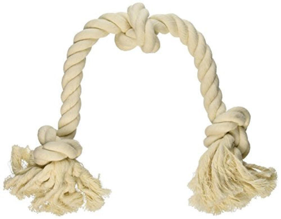 Mammoth Flossy Chews Cotton Blend 3 Knot Rope Tug Dog Toy  Large  25   White