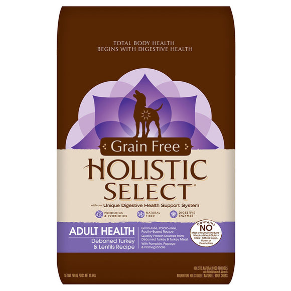 Holistic Select Natural Grain Free Dry Dog Food  Deboned Turkey & Lentils Recipe  24lb