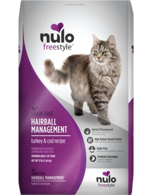 Nulo FreeStyle Grain-Free Hairball Turkey & Cod Dry Cat Food, 12 Lb