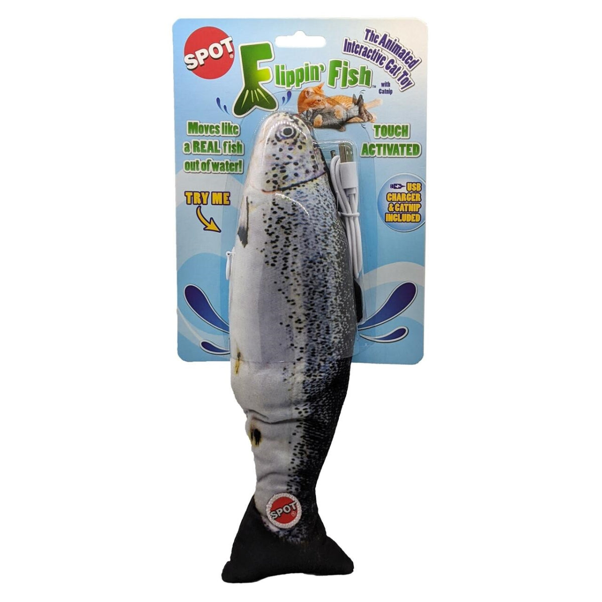 Spot 52138 Flippin Fish Cat Toy  11.5 Inch  Black/Gray