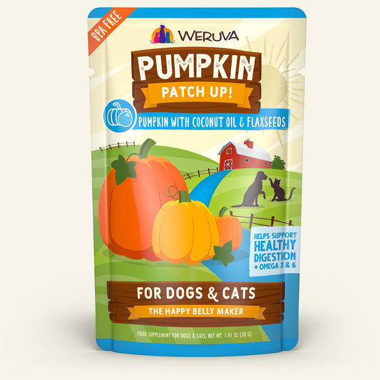 Weruva Pumpkin Patch up! Food Suppliment for dogs and cats 1.05 oz Pouch Pumpkin with Coconut Oil & Flaxseeds