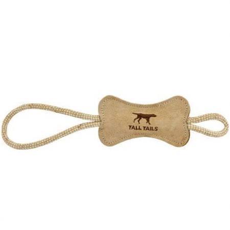 Tall Tails 88215939 Leather Dog Bone Tug Toy  Natural - 12 in.